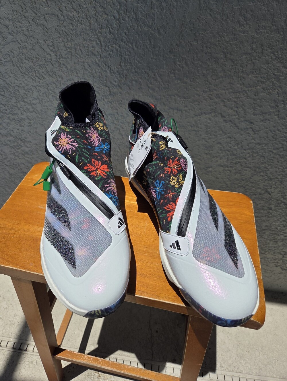 NWT Adidas White Soccer Cleats with Multicolor Floral Sock Size 14